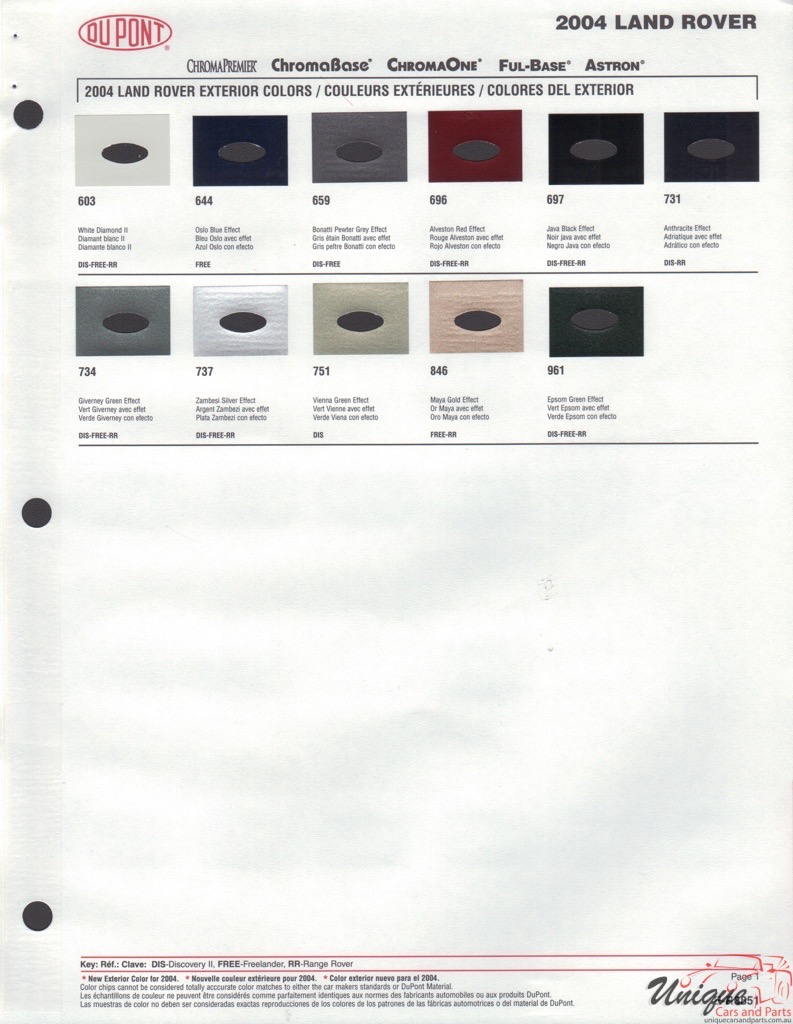 2004 Land-Rover Paint Charts DuPont